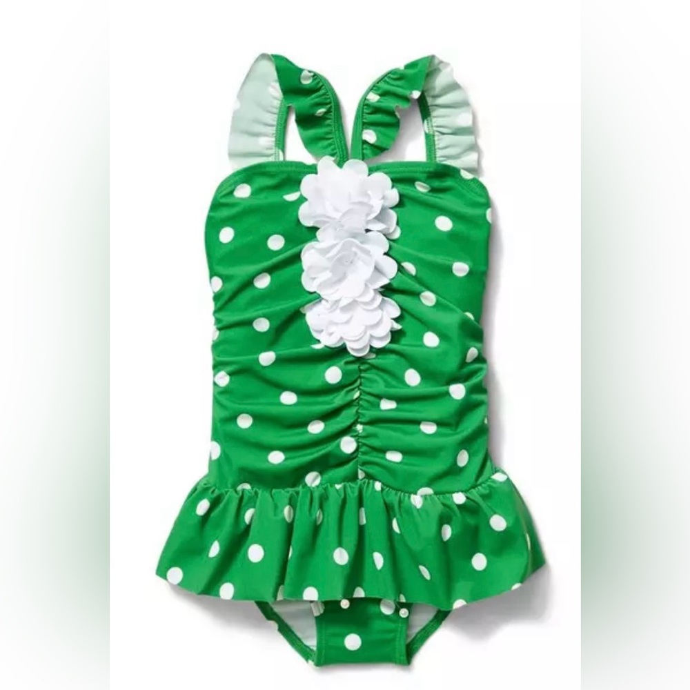 Janie and Jack Green Polka Dot Kids Swim One Piece